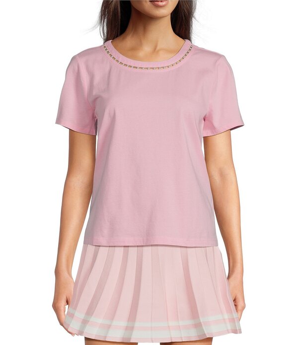 リリーピュリッツァー レディース トップス プルオーバー 労働者の一団のど首 編み物 Lilly Pulitzer Clairmont Knit Pearl Crew Neck Short Sleeve Top Conch Shell Pink サクラ色