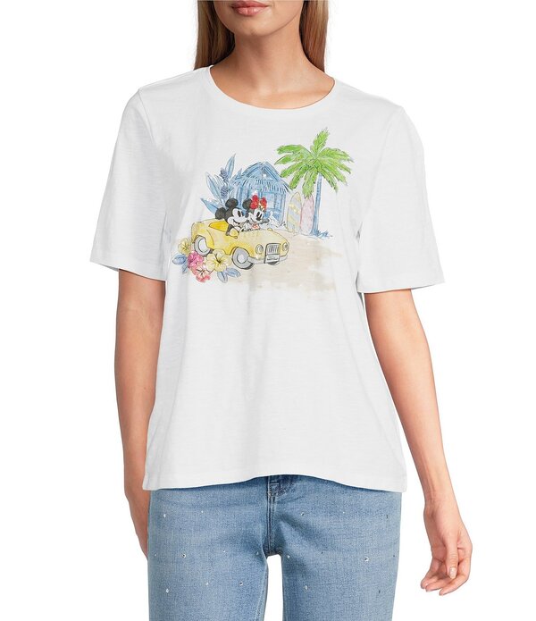 トッミーバハマ レディース トップス ティーシャツ リネン Tommy Bahama Disney Friends On The Move Linen Scoop Neck Short Sleeve Tee White 白いこと
