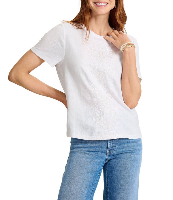 トッミーバハマ レディース トップス Tシャツ 刺繍 ニット Tommy Bahama Knit Noble Pineapplembroidered Tonal Scoop Neck Short Sleeve Tee White ホワイト｜ReVida 店 29,100円