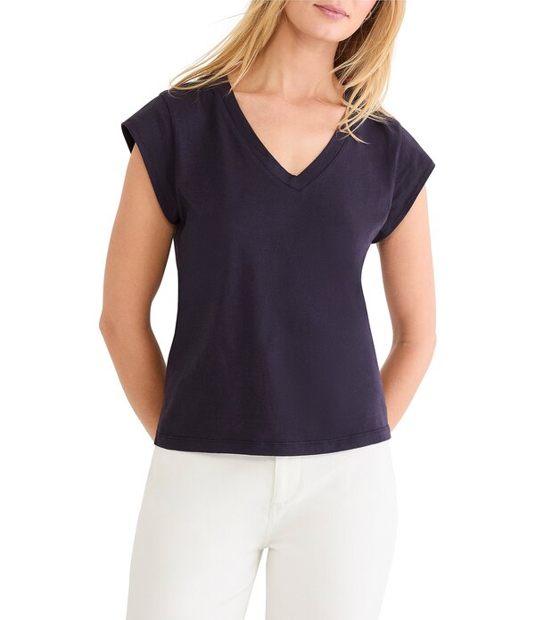 ニックアンドゾー レディース トップス プルオーバー Vのど首 旗がしら NIC + ZOE V-Neck Cap Sleeve Tee Dark Indigo インディゴ