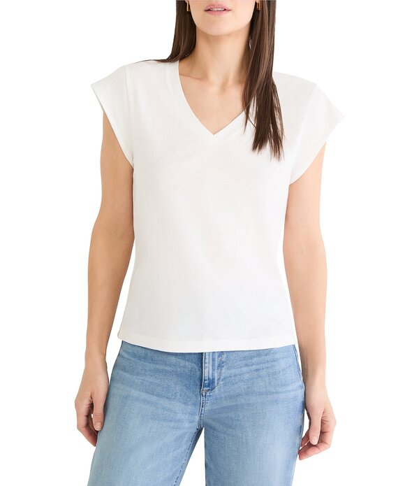ニックアンドゾー レディース トップス プルオーバー Vのど首 旗がしら NIC + ZOE V-Neck Cap Sleeve Tee Paper White 白いこと