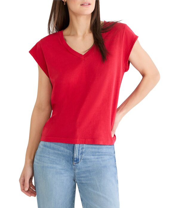 ニックアンドゾー レディース トップス プルオーバー Vのど首 旗がしら NIC + ZOE V-Neck Cap Sleeve Tee True Red 赤いこと