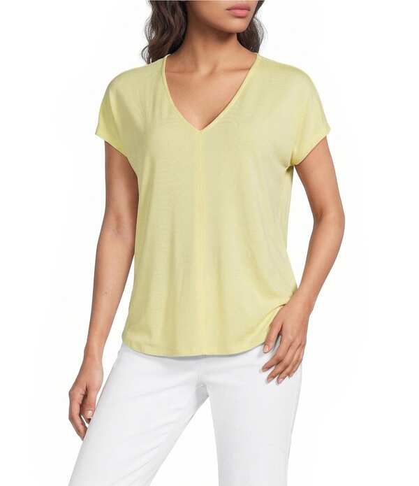 ギブソンアンドラティマー レディース トップス プルオーバー V素っ首 旗がしら 編み物 Gibson \u0026 Latimer Knit V-Neck Cap Sleeve Shirttail Tee Shirt Canaryellow 黄色