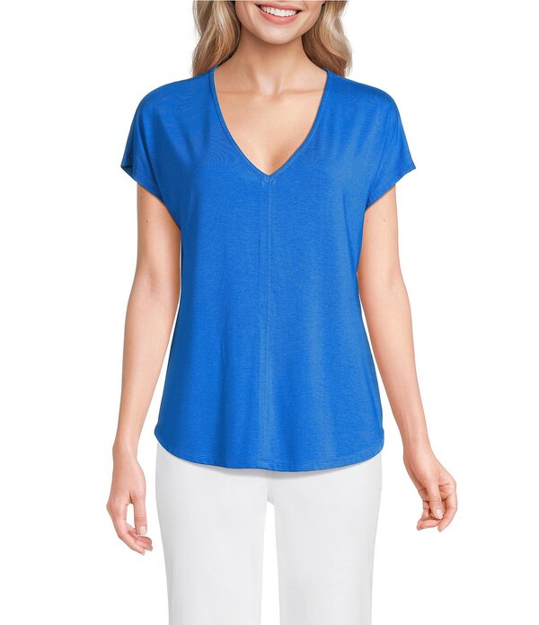 ギブソンアンドラティマー レディース トップス プルオーバー V素っ首 旗がしら 編み物 Gibson \u0026 Latimer Knit V-Neck Cap Sleeve Shirttail Tee Shirt Royal
