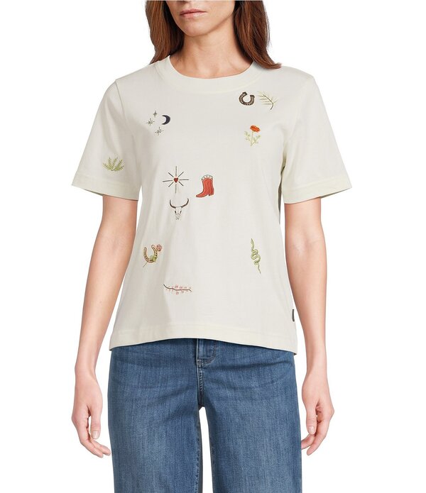 ペンドルトン レディース トップス ティーシャツ 労働者の一団のど首 刺しゅう 編み物 Pendleton Knit Crew Neck Short Sleevembroidered Charm Tee Ivory Beige 象牙色