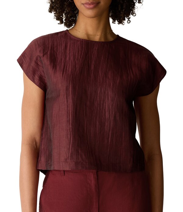 エイリーンフィッシャー レディース トップス シャツ Eileen Fisher Crinkle Weave Round Neck Short Sleeve Top Sun Dried Tomato｜ReVida 店