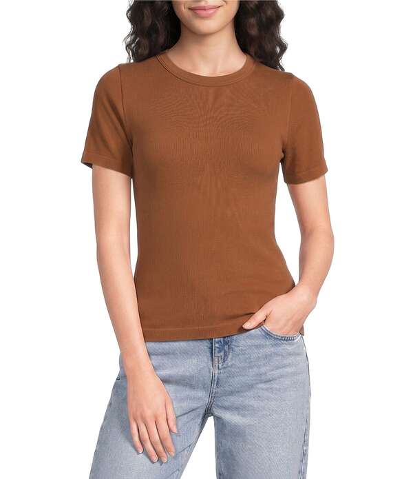 ギブソンアンドラティマー レディース トップス ティーシャツ ナイロン 編み物 Gibson \u0026 Latimer Knit Nylon Crew Neckline Short Sleeve Seamless Top Saddle