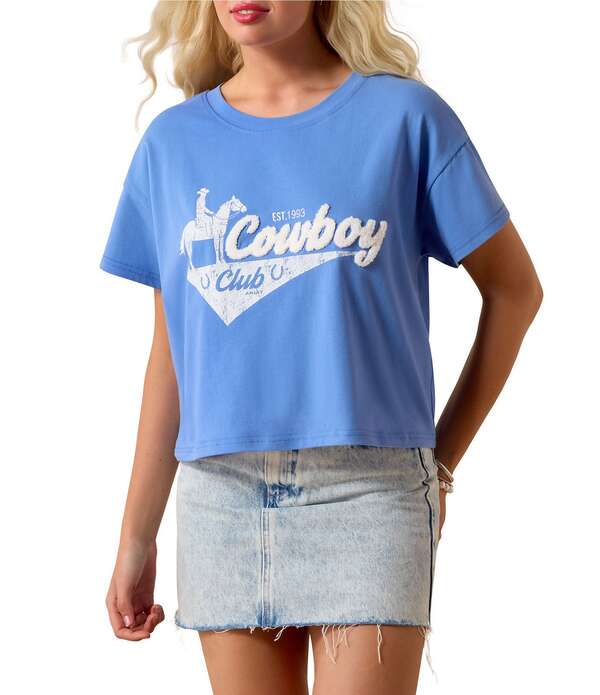 アリアト レディース トップス ティーシャツ クロップド Ariat Cowboy Club Short Sleeve Boxy Cropped Tee Ultramarine