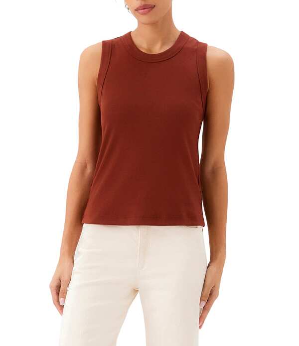 カレンケーン レディース トップス プルオーバー 労働者の一団のど首 肋材 ノースリーブ 編み物 Karen Kane Ribbed Knit Crew Neck Sleeveless Tank Chocolate 黒茶