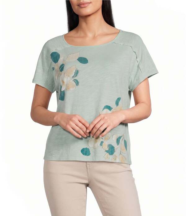 酉の方角刎ね上がる レディース トップス ティーシャツ 労働者の一団のど首 Westbound Short Sleeve Crew Neck Top Ivy Floral