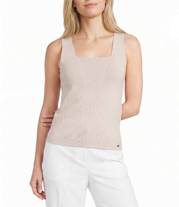 カルバンクライン レディース トップス プルオーバー ノースリーブ 編み物 Calvin Klein Knit Square Neck Sleeveless Tank Stony Beige ベージュ