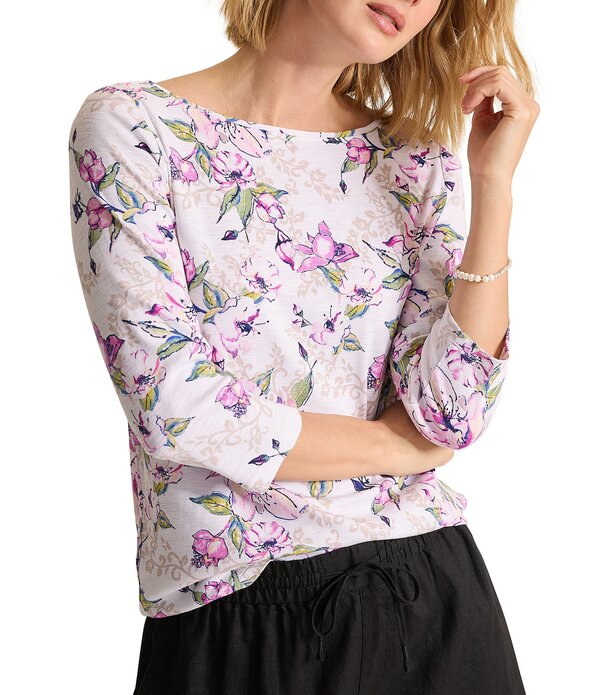 トッミーバハマ レディース トップス プルオーバー 御花柄 御花 Tommy Bahamashby Isles Floral Gardens Bateau 3/4 Sleeve Tee White 白いこと