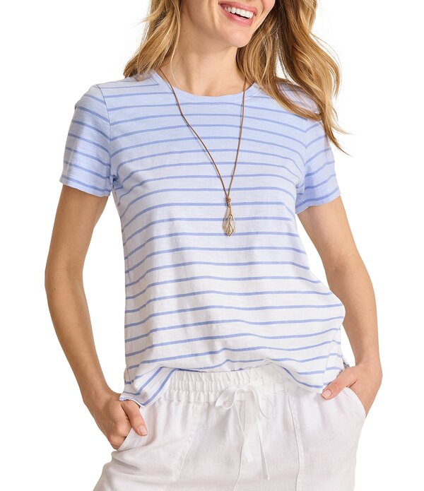 トッミーバハマ レディース トップス プルオーバー 労働者の一団のど首 編み物 プルオーバー Tommy Bahama Paradise Breeze Slub Knit Jersey Dip Dyed Stripe Crew Neck Short Sleeve Tee Grape Pools 葡萄