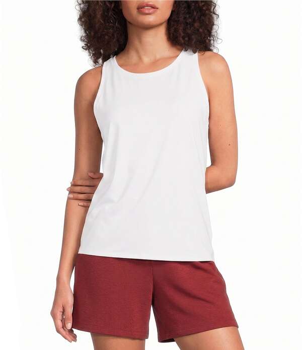 エイリーンフィッシャー レディース トップス シャツ ノースリーブ ジャージー Eileen Fisher Stretch Jersey Round Neck Sleevelesslim Tank White ホワイト｜ReVida 店