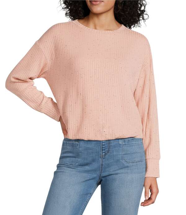 酉の方角跳ねかえる レディース トップス ティーシャツ 労働者の一団のど首 編み物 Westbound Knit Long Sleeve Crew Neck Bubble Top Baked Clay