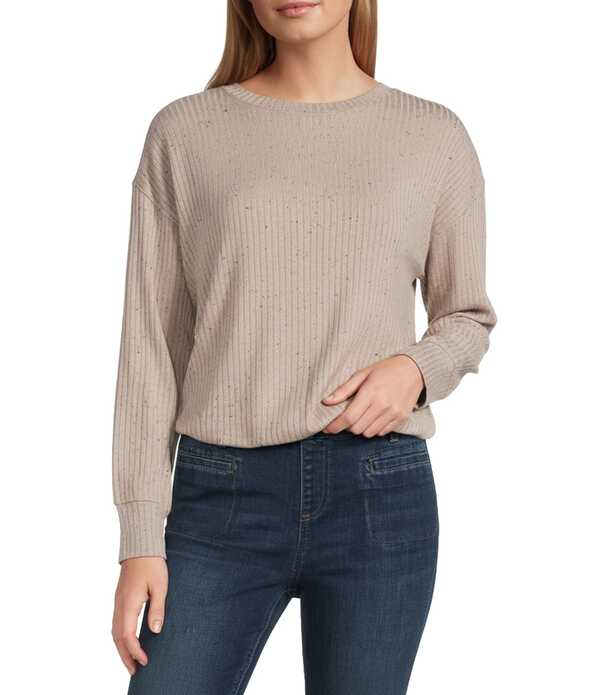 酉の方角跳ねかえる レディース トップス ティーシャツ 労働者の一団のど首 編み物 Westbound Knit Long Sleeve Crew Neck Bubble Top Vintage Taupe トープ