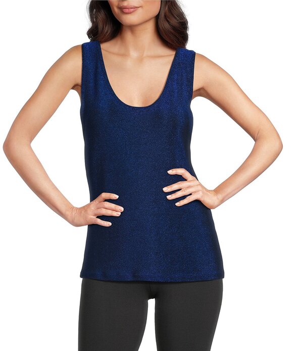 今めかしい 社会的運動 レディース トップス プルオーバー Vのど首 ノースリーブ Modern Movement Sleeveless V-Neck Lurex Two-Way Stretcholiday Camisole Blue Holiday Sparkle 青碧