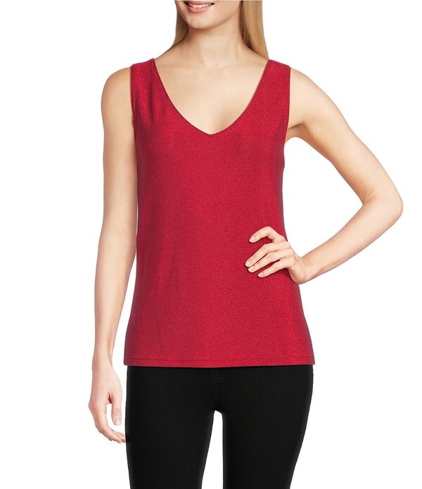 今めかしい 社会的運動 レディース トップス プルオーバー Vのど首 ノースリーブ Modern Movement Sleeveless V-Neck Lurex Two-Way Stretcholiday Camisole Red Holiday Sparkle 赤いこと