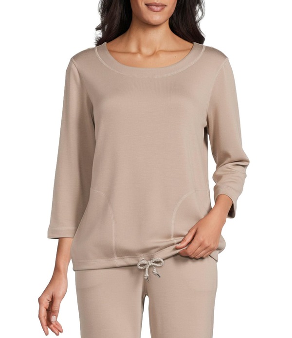 アリソン デイリー レディース トップス ティーシャツ 労働者の一団のど首 アクアラング 編み物 Allison Daley 3/4 Sleeve Crew Neck Drawstring Hem Scuba Knitop Mocha モカ