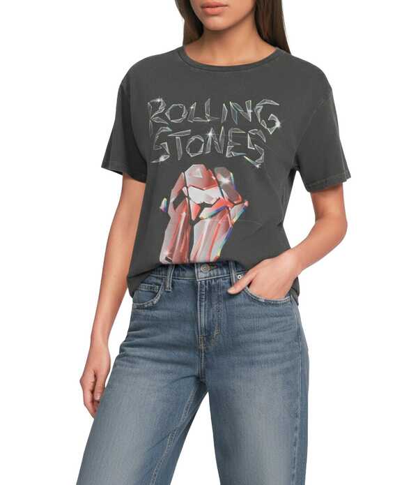 ラッキーブランド レディース トップス ティーシャツ 労働者の一団のど首 編み物 Lucky Brand Knit Front Rolling Stones Crew Neck Short Sleeve Tee Jet Black 黒いこと
