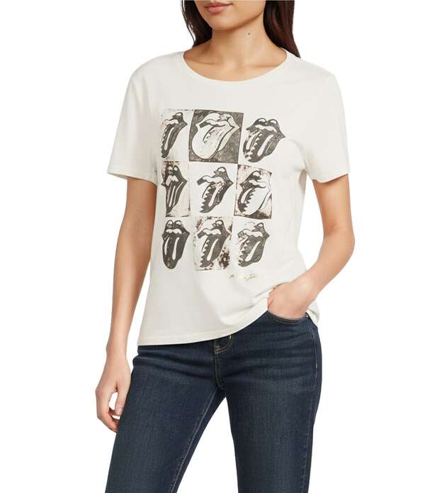 ラッキーブランド レディース トップス ティーシャツ 労働者の一団のど首 編み物 グラフィック Lucky Brand Knit Rolling Stones Graphicrew Neck Short Sleeve Tee Tofu