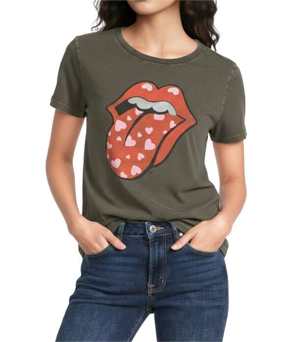 ラッキーブランド レディース トップス ティーシャツ 労働者の一団のど首 編み物 Lucky Brand Knit Rolling Stones Heart Lip Design Crew Neck Short Sleeve Tee Peat