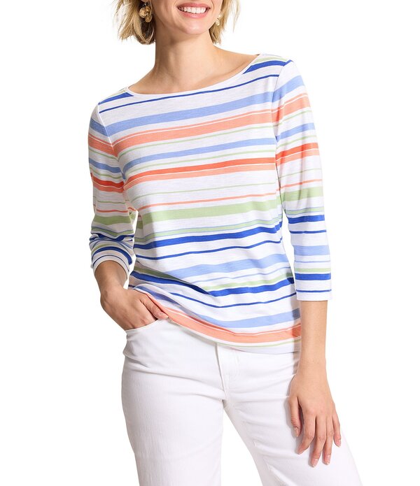 トッミーバハマ レディース トップス プルオーバー Tommy Bahamashby Isle Coast Cool Multi Color Stripe Boat Neck 3/4 Sleeve Tee Bright Peach 桃