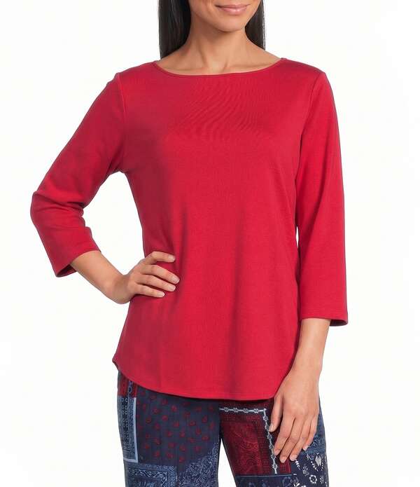 アリソン デイリー レディース トップス ティーシャツ 編み物 Allison Daley 3/4 Sleeve Boat Necknitop Tango Red 赤いこと