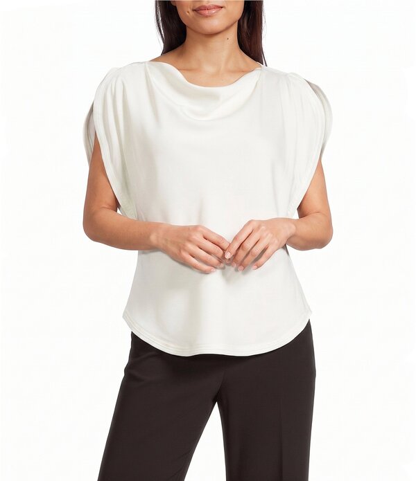 ダナキャラン レディース トップス プルオーバー 繻子 スエードクロス トップ DKNY by Donna Karan Sueded Satin Cowl Neck Short Flutter Sleeve Blouse Coconut