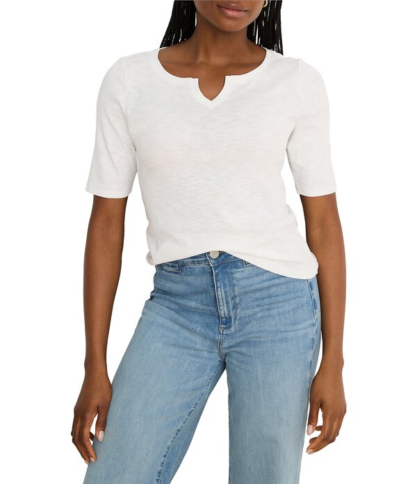 ニックアンドゾー レディース トップス プルオーバー Vのど首 編み物 NIC + ZOE Knit Notch Split V-Neck Elbow Sleeve Tee Paper White 白いこと