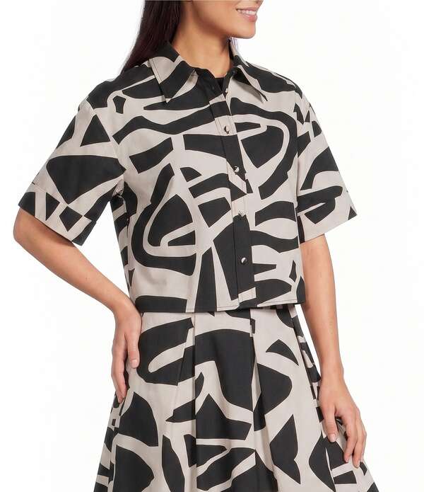 ギブソンアンドラティマー レディース トップス プルオーバー 刷り上げる クロップド Gibson \u0026 Latimer Modern Geo Print Collared Short Sleeve Button Front Cropped Coordinating Shirt Modern Geo