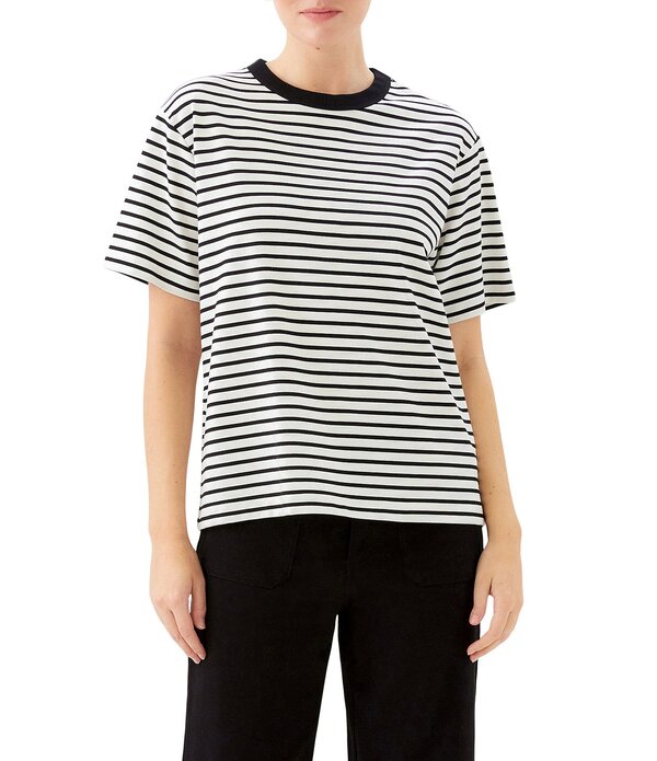 カレンケーン レディース トップス プルオーバー 労働者の一団のど首 編み物 Karen Kane Ponte Knit Crew Neck Short Sleeve Tee Ivory/Black 象牙色