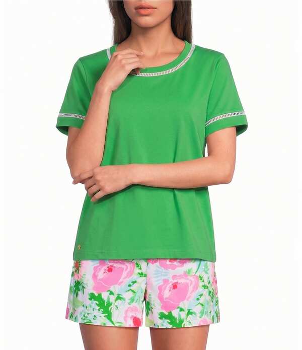 リリーピュリッツァー レディース トップス プルオーバー 労働者の一団のど首 スピード競技 編み物 Lilly Pulitzer Clairmont Ladder Lace Knit Crew Neck Short Sleeve Tee Top Terrace Green 緑であること