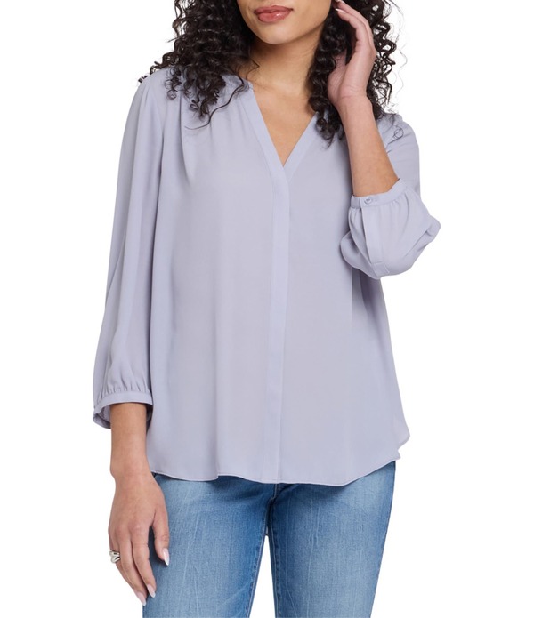 エヌワイディージェイ レディース トップス プルオーバー トップ NYDJ Woven Split Round Neck 3/4 Sleeve Pintuck Blouse Vintage Lavender ラベンダー
