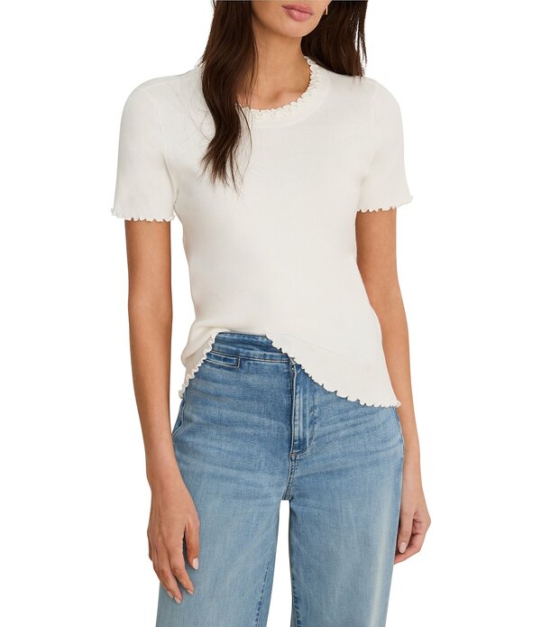 ニックアンドゾー レディース トップス Tシャツ クルーネック ニット NIC + ZOE Knit Crew Neck Short Sleeve Lettuce Trim Tee Paper White ホワイト｜ReVida 店