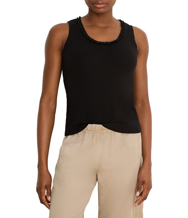 ニックアンドゾー レディース トップス プルオーバー フラウンス ノースリーブ 綿織物 編み物 NIC + ZOE Cotton Slub Knit Ruffle Scoop Neck Sleeveless Tank Black Onyx 黒いこと