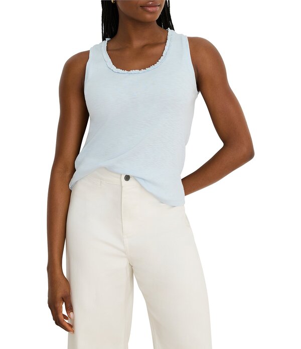 ニックアンドゾー レディース トップス プルオーバー フラウンス ノースリーブ 綿織物 編み物 NIC + ZOE Cotton Slub Knit Ruffle Scoop Neck Sleeveless Tank Crystal