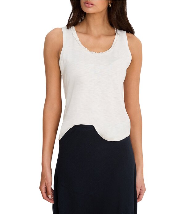 ニックアンドゾー レディース トップス プルオーバー フラウンス ノースリーブ 綿織物 編み物 NIC + ZOE Cotton Slub Knit Ruffle Scoop Neck Sleeveless Tank Paper White 白いこと
