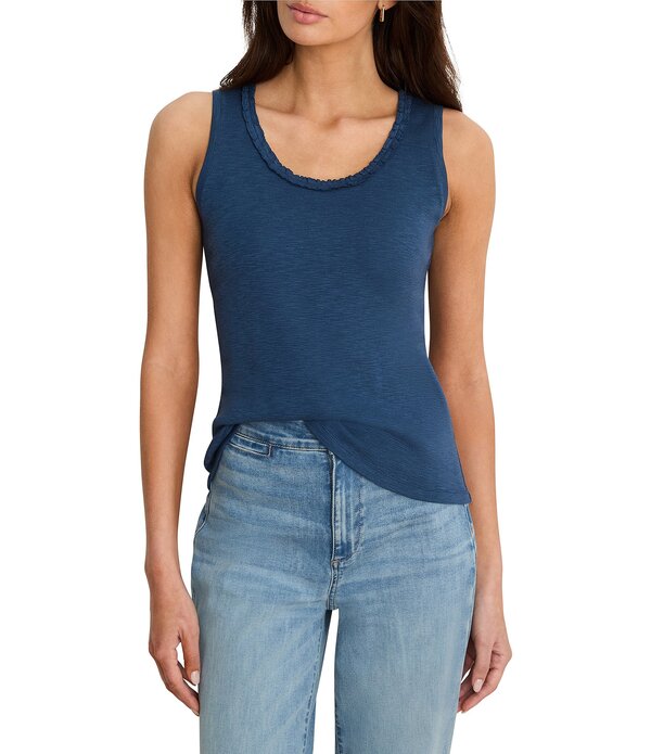 ニックアンドゾー レディース トップス プルオーバー フラウンス ノースリーブ 綿織物 編み物 NIC + ZOE Cotton Slub Knit Ruffle Scoop Neck Sleeveless Tank Rich Indigo インディゴ
