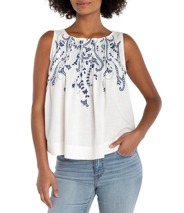 リヴァプール 天使の都市 レディース トップス プルオーバー ノースリーブ Liverpoolos Angeles Crosshatch Woven Boat Neck Sleeveless Top Cream 皮膚軟化剤