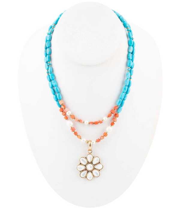 バース レディース アクセサリー ネックレス・チョーカー レース Barse Blue And White Hibiscus Mother Of Pearl Pendant Statement Necklace Gold/Multi ゴールド｜ReVida 店 34,320円