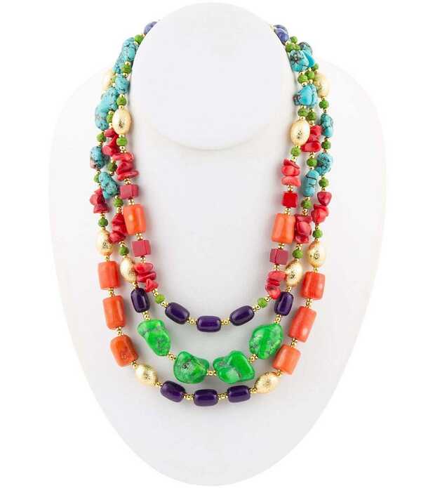バース レディース アクセサリー ネックレス・チョーカー レース Barse Zion Multi-Color Triple Strand Golden Statement Necklace Gold/Multi ゴールド｜ReVida 店