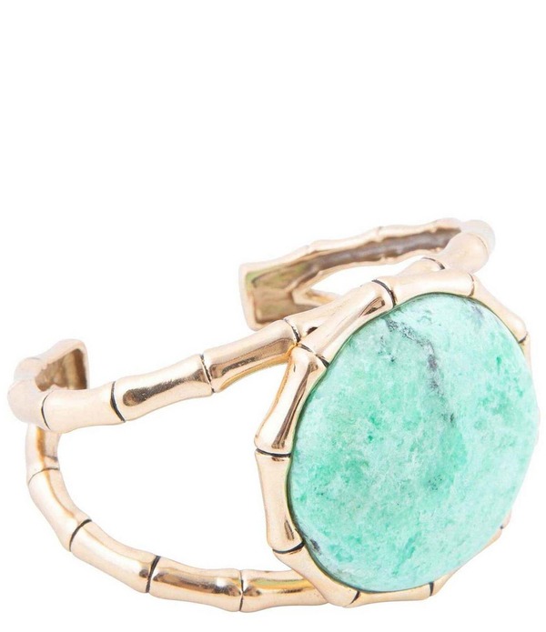 バース レディース アクセサリー ブレスレット・バングル・アンクレット Barse Golden Bamboo Statement Cuff Bracelet Gold/Turquoise ターコイズ｜ReVida 店