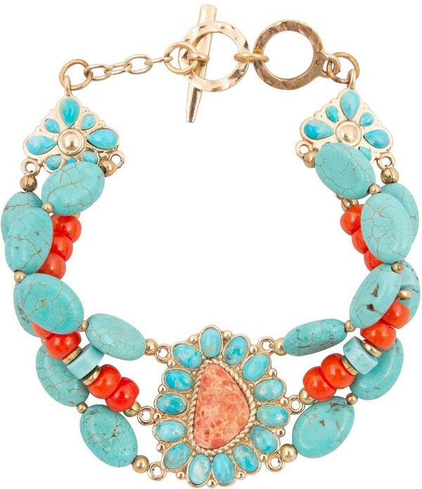 バース レディース アクセサリー ブレスレット・バングル・アンクレット Barse Santa Fe Golden And Genuine Stone Toggle Line Statement Bracelet Multi マルチカラー｜ReVida 店