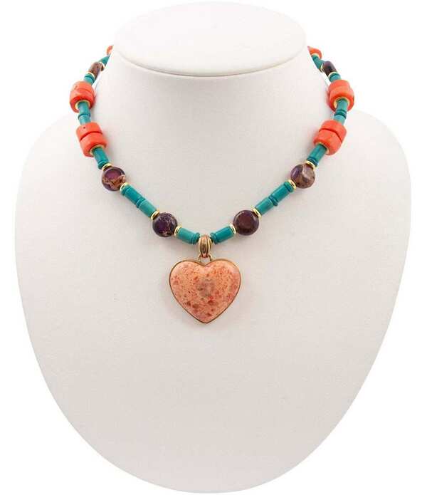 バース レディース アクセサリー ネックレス・チョーカー レース Barse Marrakech Genuine Stone Beaded Short Heart Pendant Necklace Coral Multi コーラル|ReVida 店