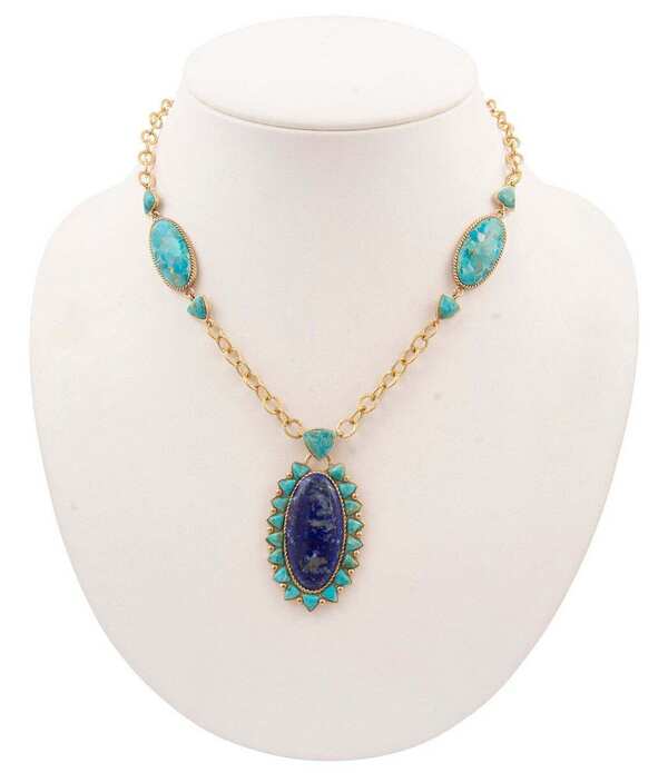 バース レディース アクセサリー ネックレス・チョーカー レース Barse Oasis Royale Golden Genuine Turquoise And Lapishort Pendant Necklace Multi マルチカラー｜ReVida 店