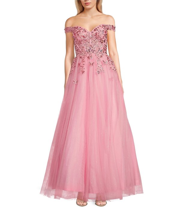 ブロンディナイツ レディース トップス 衣装 メッシュ Blondie Nites Mesh Off-The-Shoulder Butterfly Corset Dress Blush 毛はらい