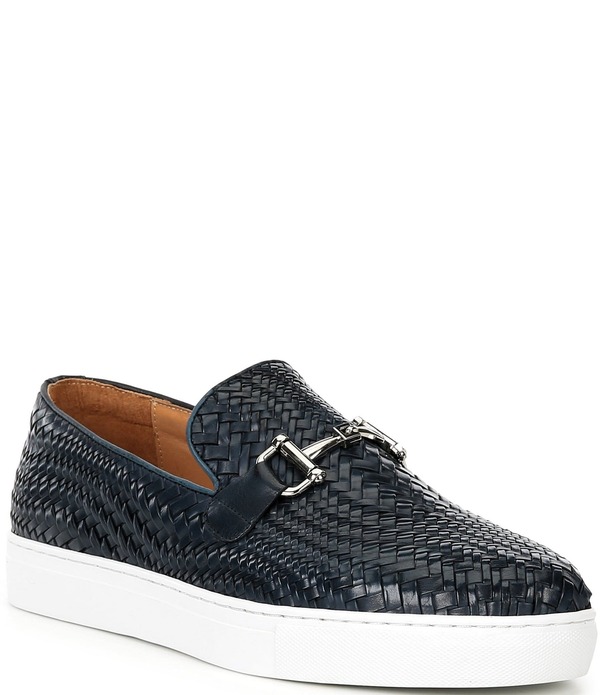 目じるしノーラン メンズ シューズ スリッポン・ローファー スニーカー なめし革 Marc Nolan Men\u0027s Boardwalk Woven Calfskin Leather Bit Buckle Slip On Sneakers Navy 米国海軍