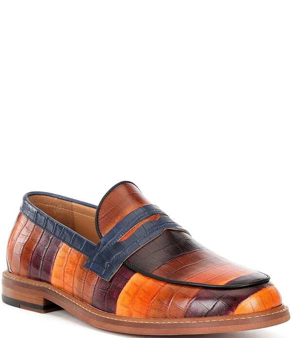 目じるしノーラン メンズ シューズ スリッポン・ローファー なめし革 Marc Nolan Men\u0027s Calum Badlands Croco Embossed Leather Penny Loafers Badlands