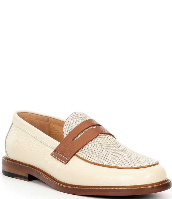 目じるしノーラン メンズ シューズ スリッポン・ローファー メッシュ なめし革 Marc Nolan Men\u0027s Calum Pebbleather and Mesh Penny Loafers Cream 皮膚軟化剤